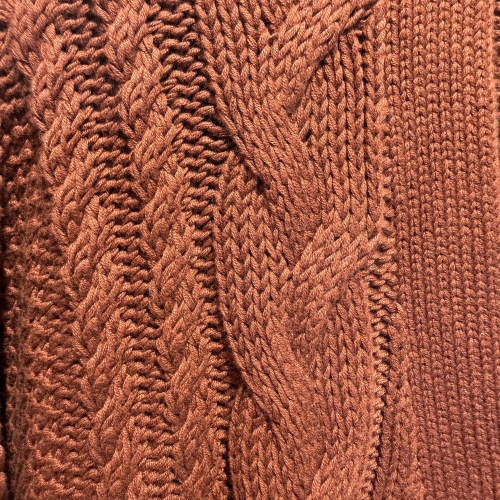Quince 100% Organic Cotton Oversized Cable Knit Cardigan Redwood Brown Large - Picture 9 of 10